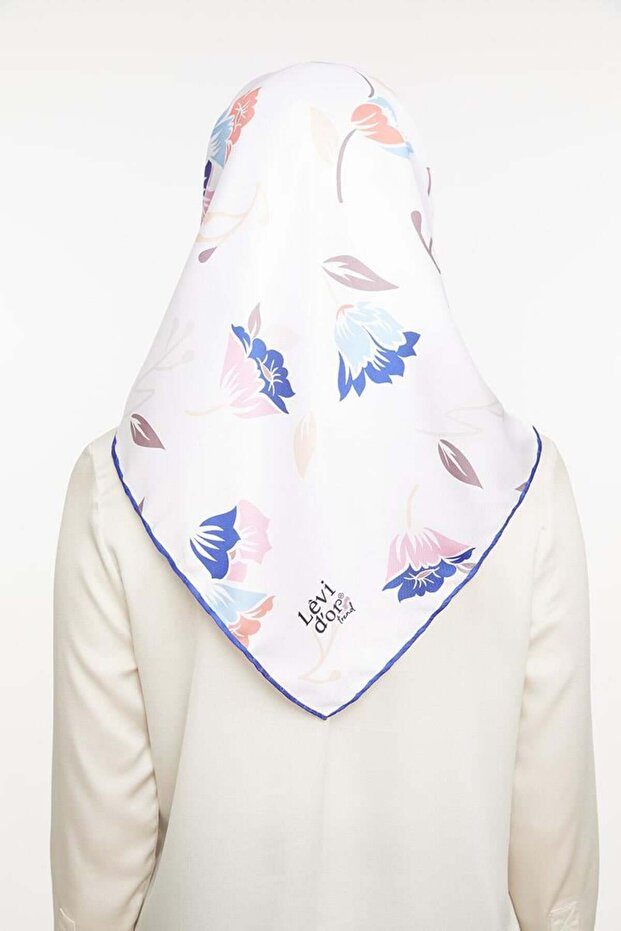 Mor Çiçekli Trend Twill Eşarp - 3
