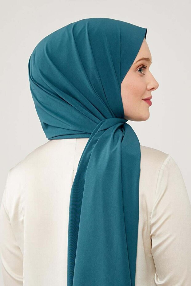 شال أنيق منقوش باللون الأزرق البترولي - 3