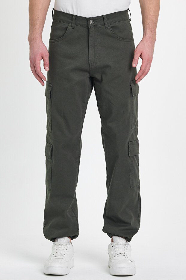 Men's Wide Leg Oversize Baggy Khaki Cargo Pocket Trousers