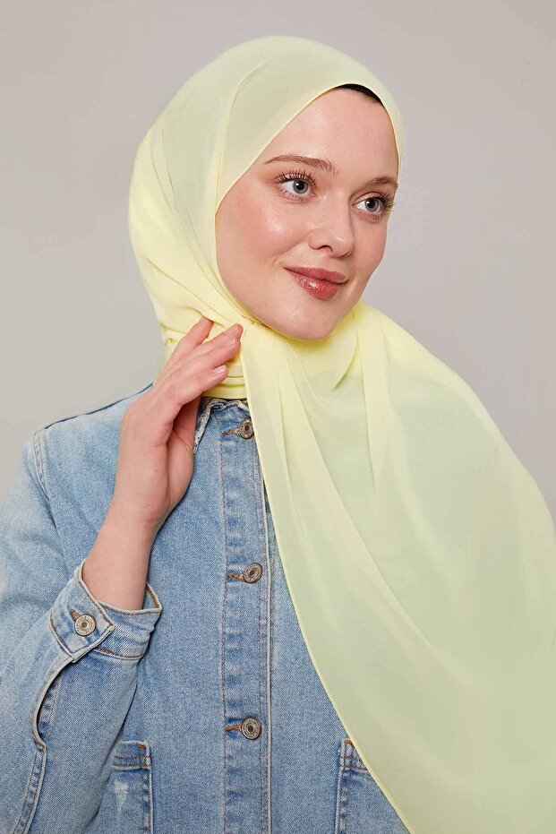 Sarı Lux Şifon Şal - 2