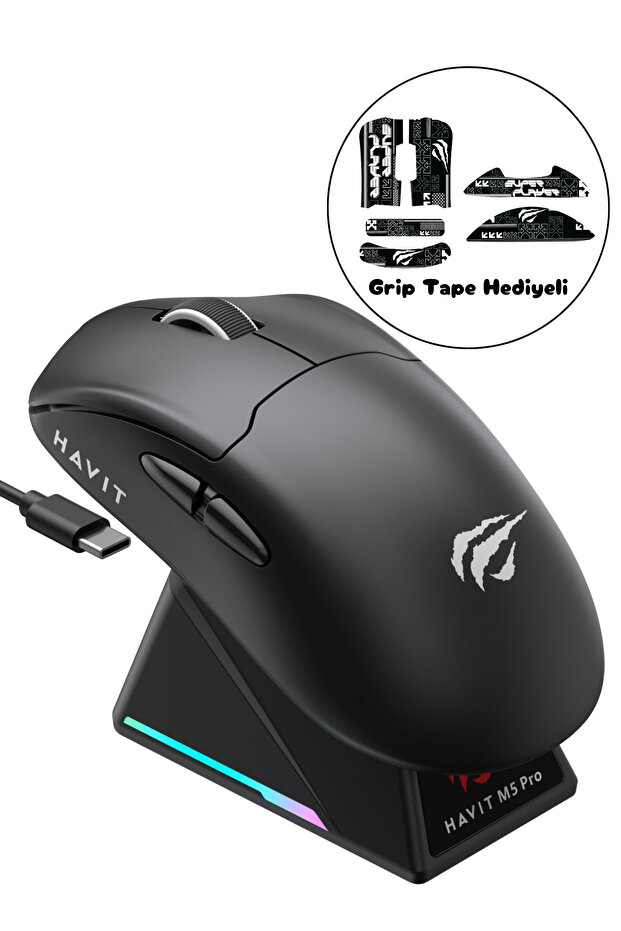 Gamenote M5 PRO Superlight Kablosuz Gaming Mouse - 30.000 DPI, PAW3950 - RGB Şarj Standlı - Ekranlı - 4