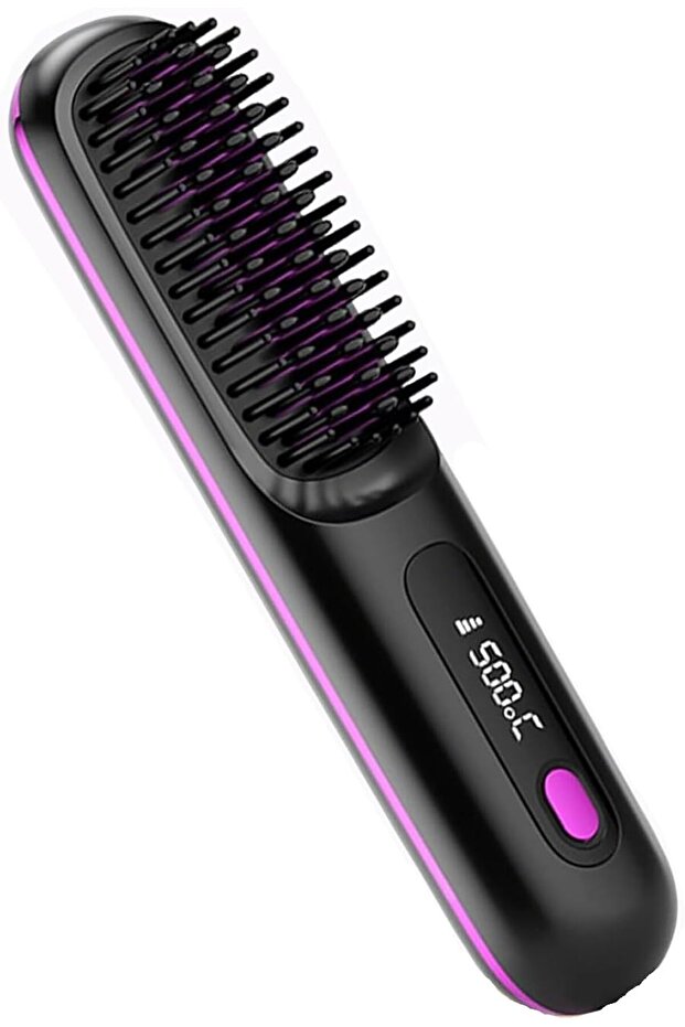 Portable Cordless Hair Straightener Brush, Ionic Thermal Comb, 3 Temp (Black)