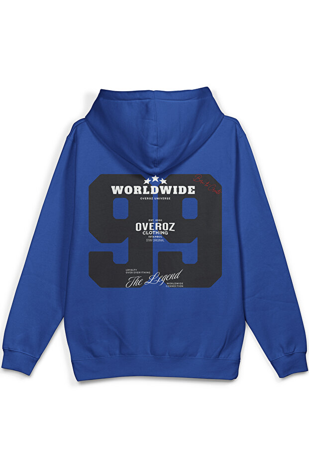 99 Sırt Printed Hooded Yarı Oversized Sweatshirt Sax Blue Hoodie 1408