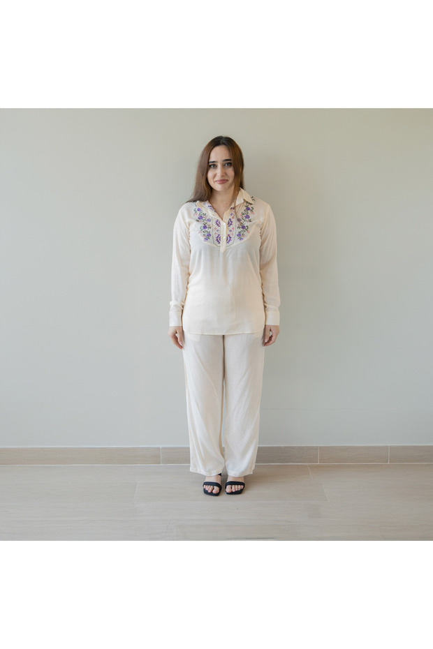 Ladies Embroidered Co-ord Set- Rayon Pant and Top, LPS0056