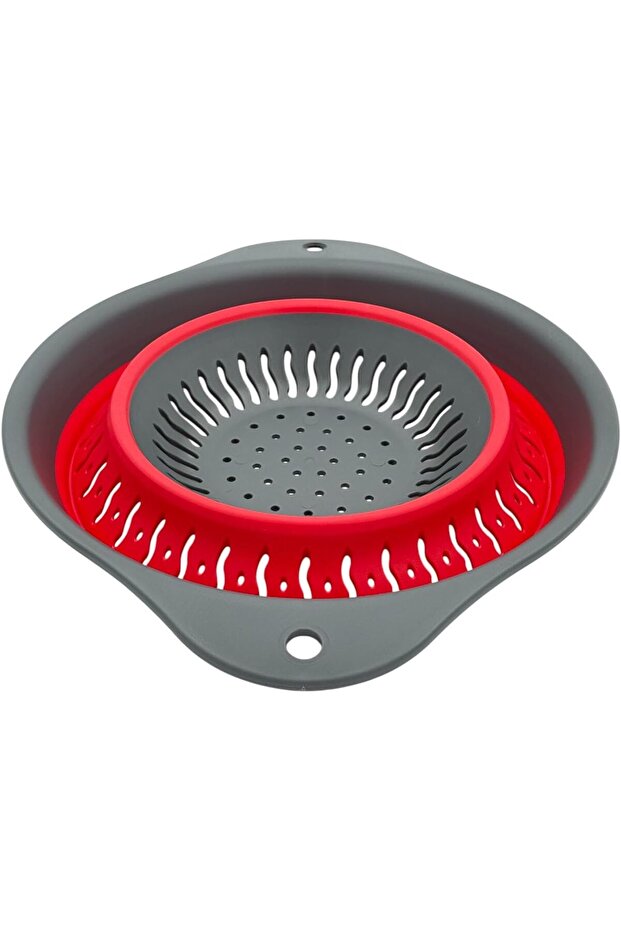 مصفاة سحرية دائرية قابلة للطي، طبقتين، رمادي وأحمر - 3