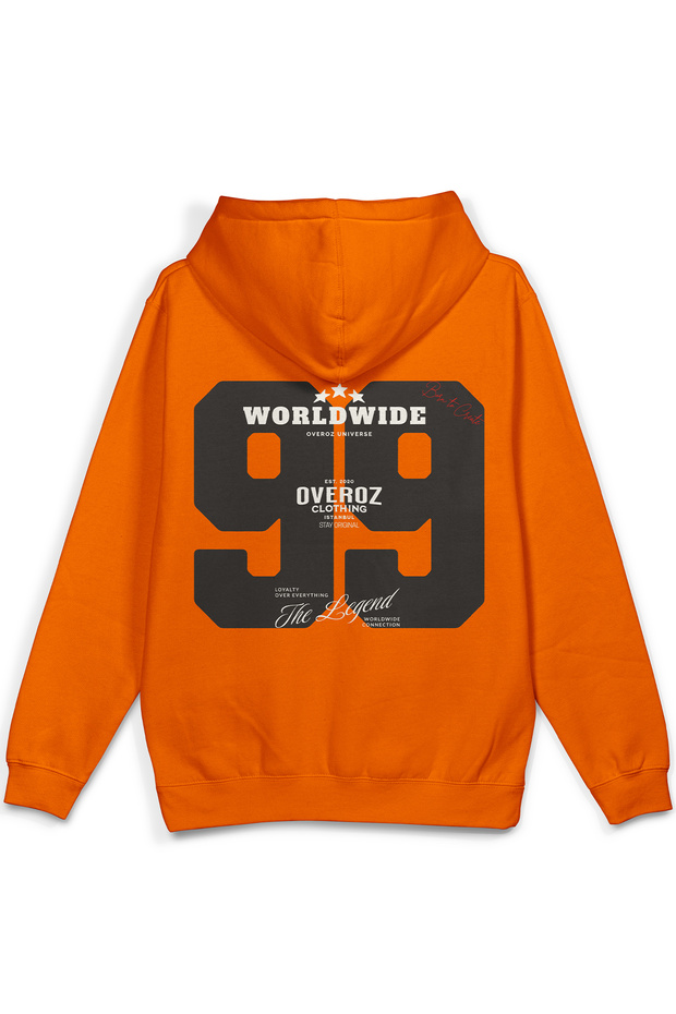 99 Sırt Printed Hooded Yarı Oversized Sweatshirt Orange Hoodie 1408