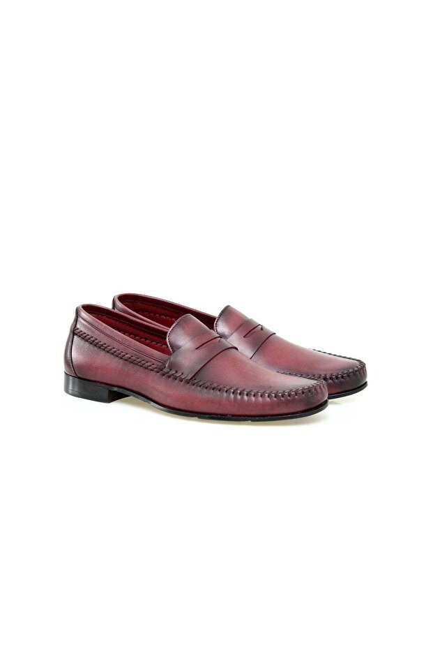 Bordo Color Laceless Genuine Leather Men's Shoes