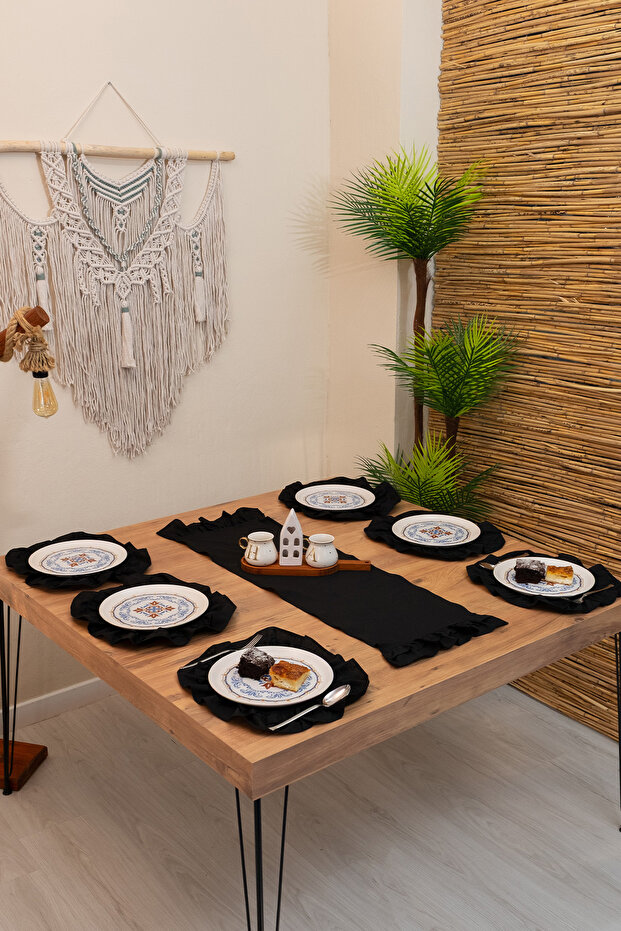 Ahbej |   Black 7 Piece Double Ruffle Tableware Presentation Set 40 X 110