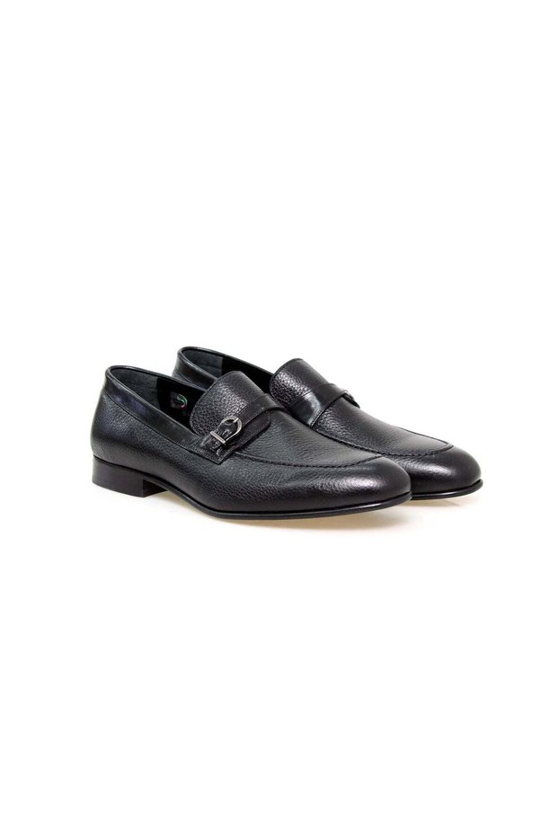 Black Color Laceless Genuine Leather Men's Shoes