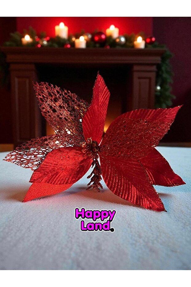 Christmas Tree Ornament Small Size Red Glitter Poinsettia Flower Poinsettia 28 cm Hpy26079