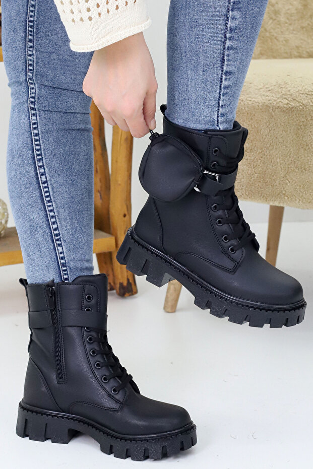 Women's Lace-Up Zippered Wallet Thick Sole Boots Winter Waterproof 502