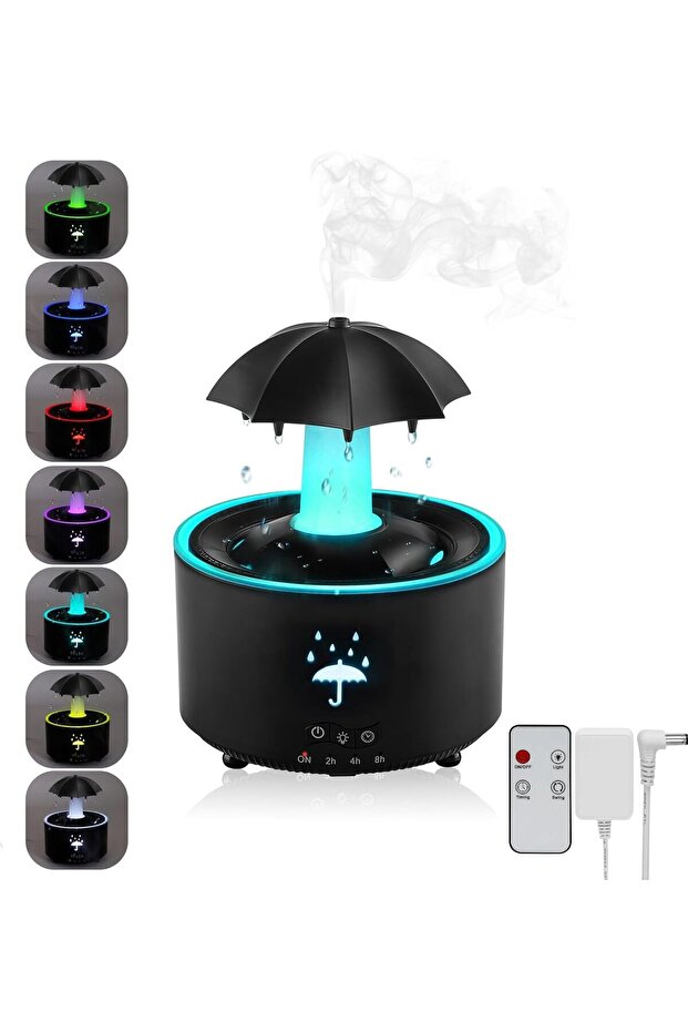 Humidifier for Bedroom, Rotating Umbrella Diffuser with Rain Drop Effect, 300ML (Black)