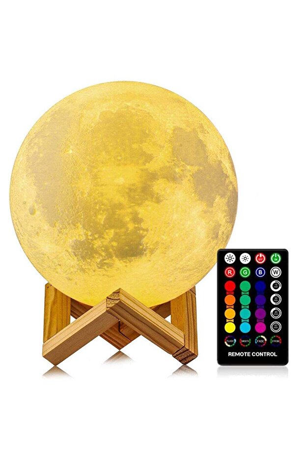 Moon Lamp 3D Print LED 16-Color RGB Night Light with Remote & Touch