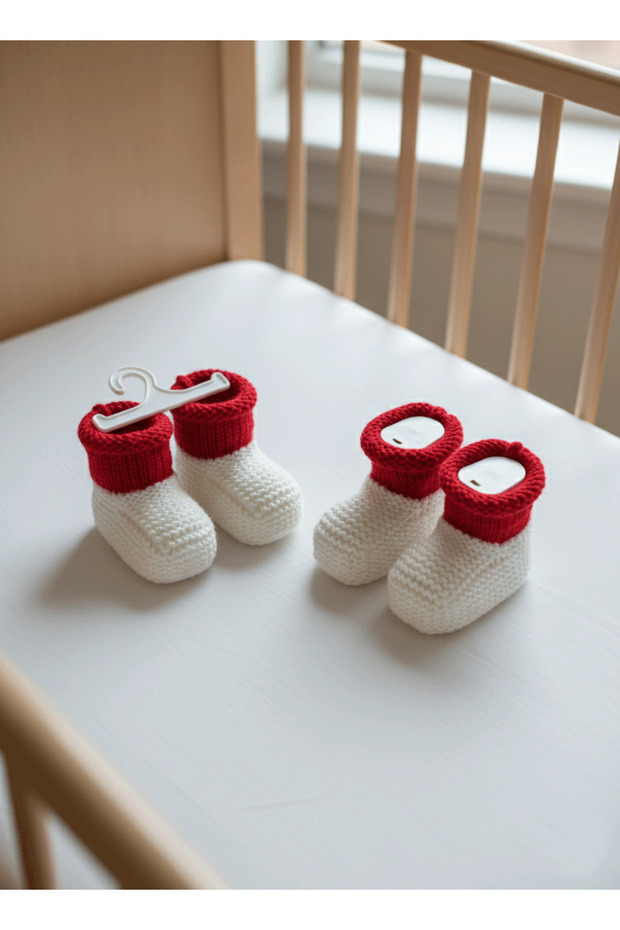 Hand Knitted, Two Color Baby Booties | | 0-1 Year Old Booties