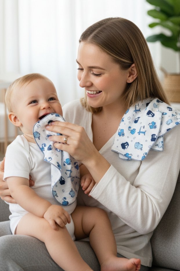 4 Layers Large Size Muslin Baby Boy Mouth Wipes Set of 2 Cotton Drool Burp Shoulder Cover Back Diaper
