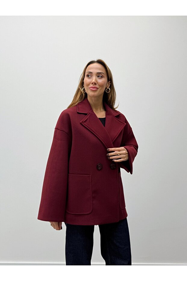 Kadın Düğmeli Premium Kaşe Kaban - 1