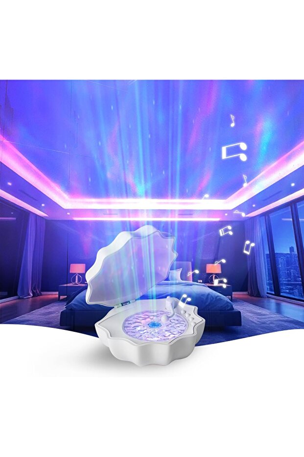 Northern Lights Projector Night Light with Bluetooth Speaker & White Noise (White)
