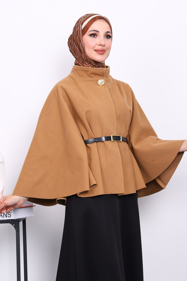 Camel Belted Cashmere Poncho