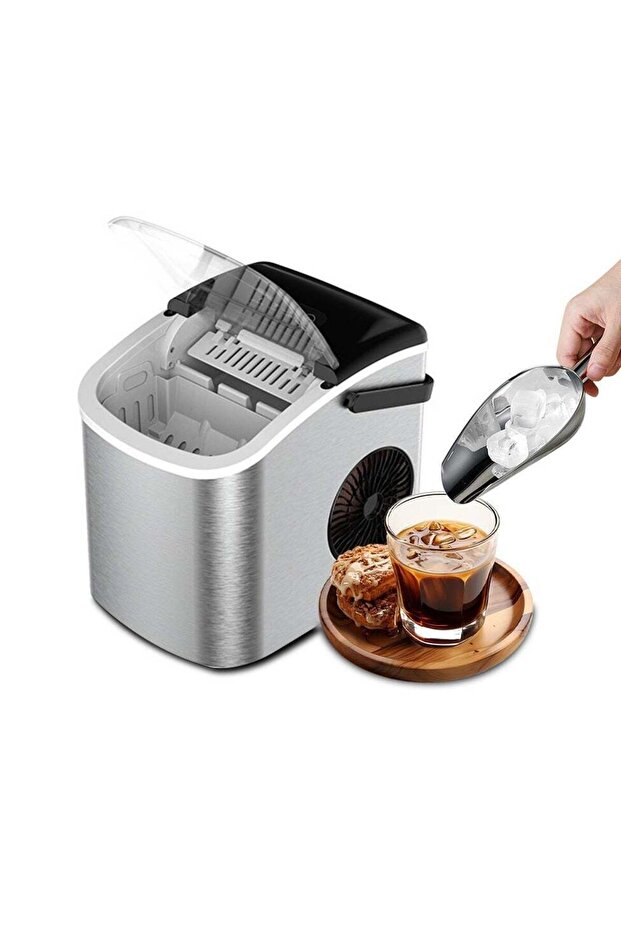 Countertop Ice Maker, 9 Cubes in 7-9 Min, 12kg/24h, 1.2L Water Tank, Silver