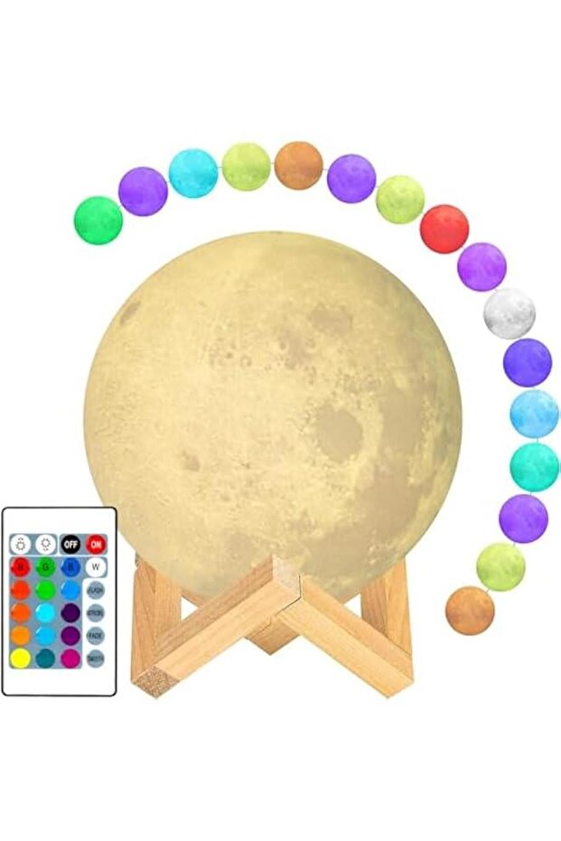 3D Print Moon Night Lamp, 16-Color LED, Stand, Touch & Remote, USB