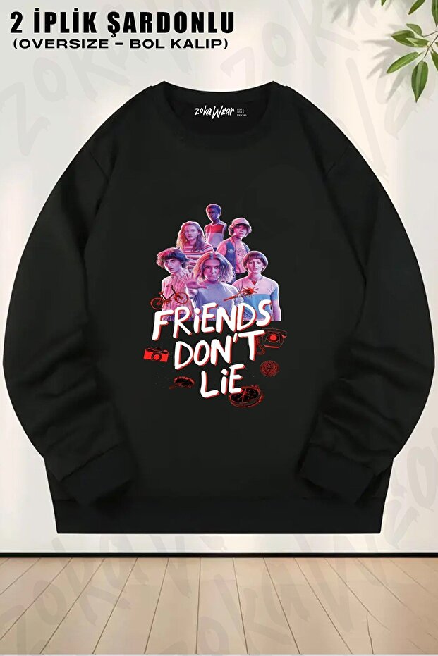 Unisex Stranger Things Friends Dont Lie Printed Oversized Crew Neck Sweatshirt