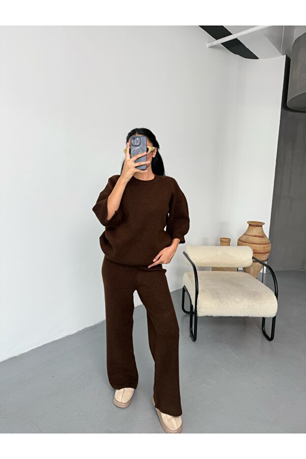 Women's Soft Textured Sweater Pants Knitwear Set