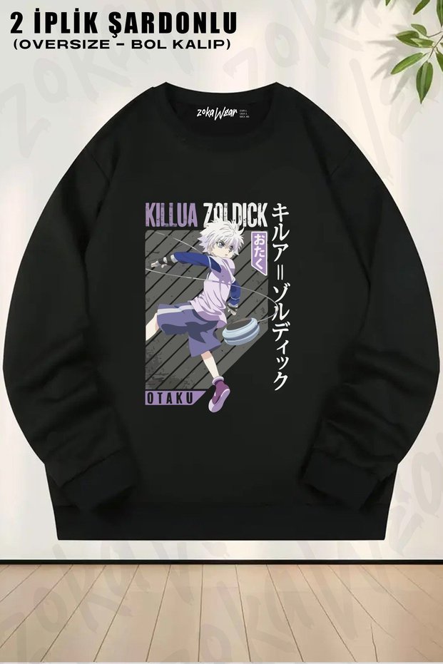 Unisex Killua Zoldyck, Hunter X Aesthetic Waifu Girl Printed Oversized Crew Neck Sweatshirt