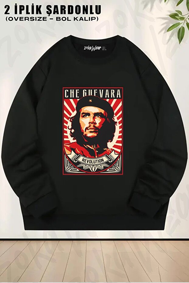 Unisex Che Guevara Viva La Revolucion Printed Oversized Crew Neck Sweatshirt