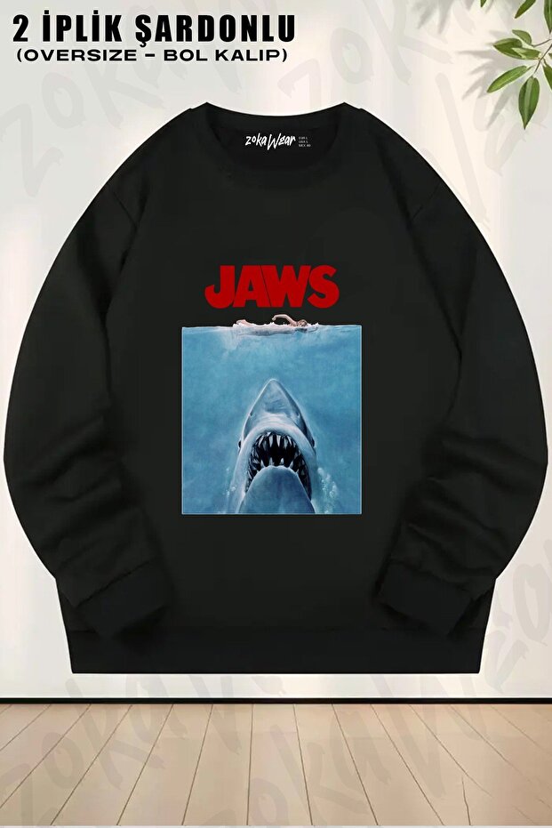 Unisex Poster Shark Film Jaws Printed Oversized Crew Neck Sweatshirt