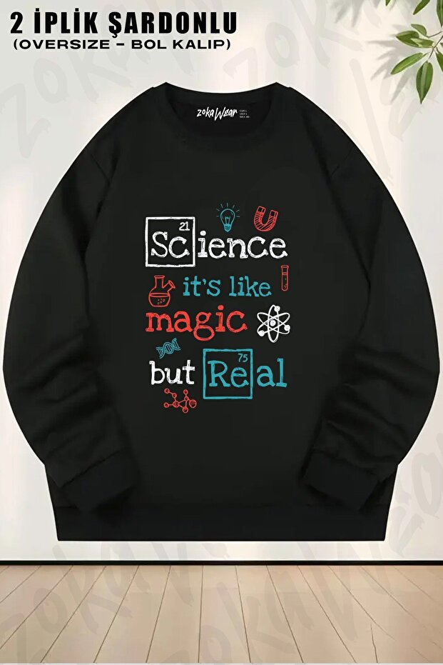 سويت شيرت للجنسين من Science Magic مطبوع قصة فضفاضة برقبة دائرية