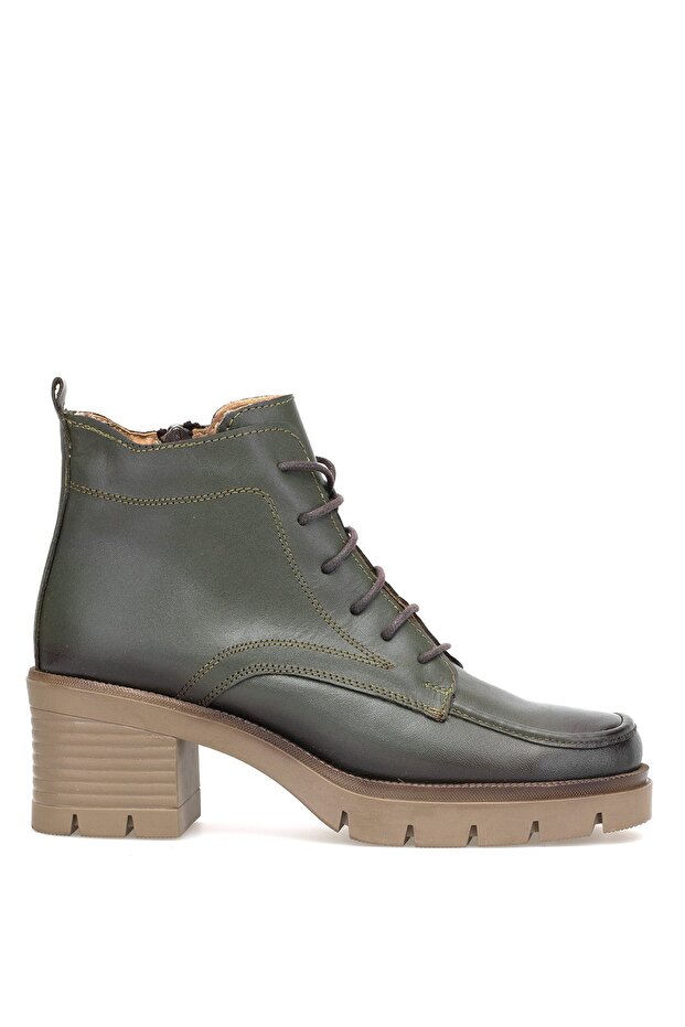 Elit Alvarine Women's Genuine Leather Heeled Boots Khaki