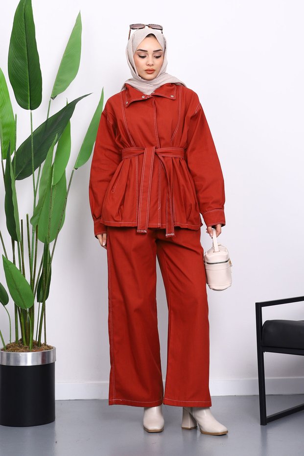Tile Snap Fastener Jacket and Trousers Gabardine Suit