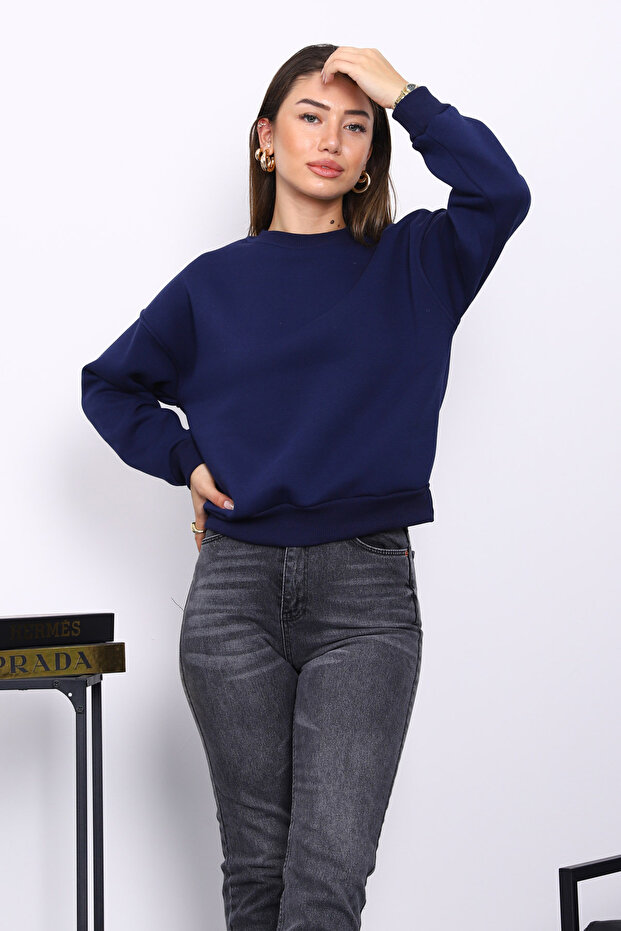 Navy Blue Crew Neck Three Thread Sweat