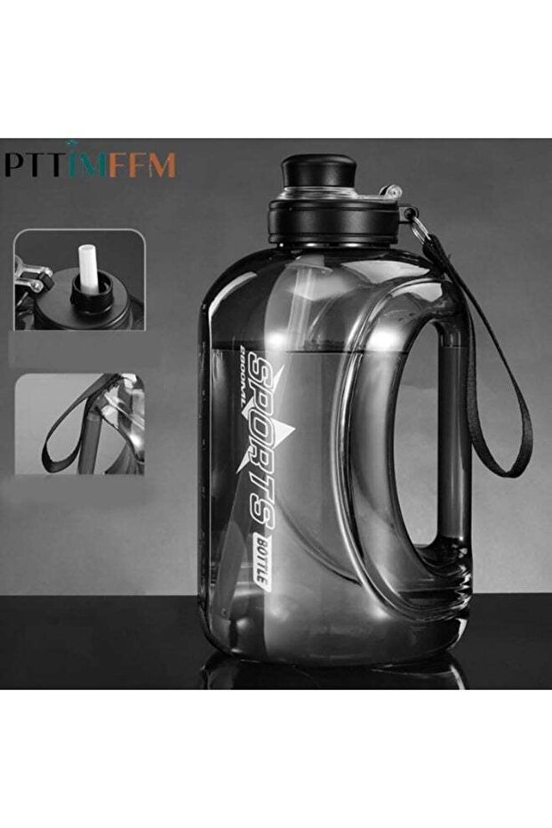PTTIMFFM 2800ml Large Water Bottle with Straw and Time Marker, Reusable Jug with Handle & Strap, Le - 1