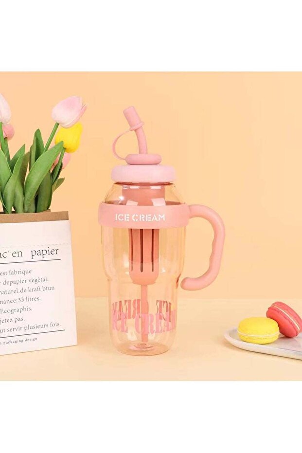 Exotic Large Capacity 1300ml Water Bottle with Straw and Handle Portable Stylish Cold Resistant Hea - 1