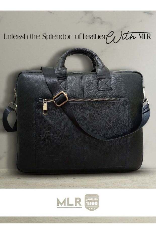 حقيبة - جلد طبيعي، متعددة الاستخدامات، 39×28×5 سم، أسود