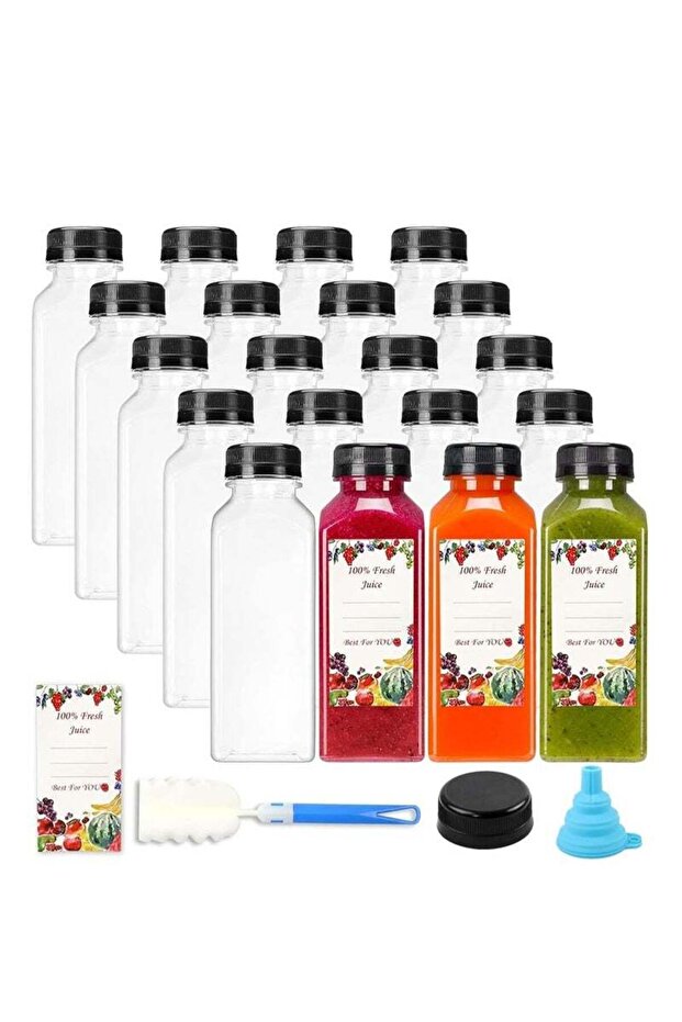 Premify 20pcs Empty Plastic Juice Bottles with Caps,12oz/350ml Reusable Juice/Milk/Water Bottles fo - 1
