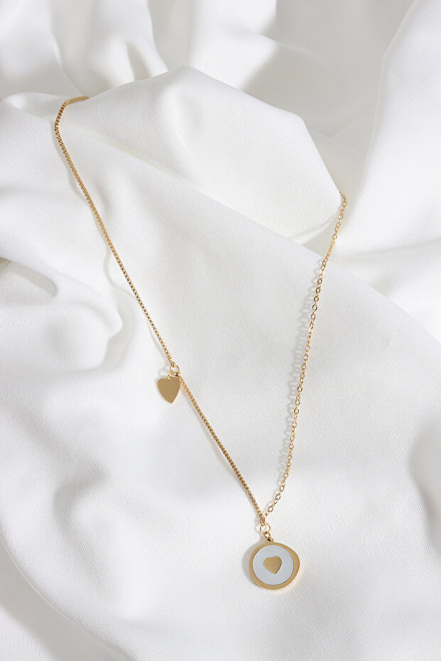 PEARLY HEART FIGURE GOLD STEEL NECKLACE