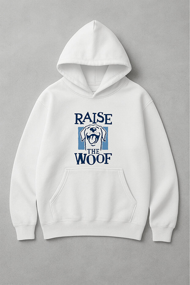 سويت شيرت أبيض للجنسين من Raise The Woof مطبوع قصة فضفاضة