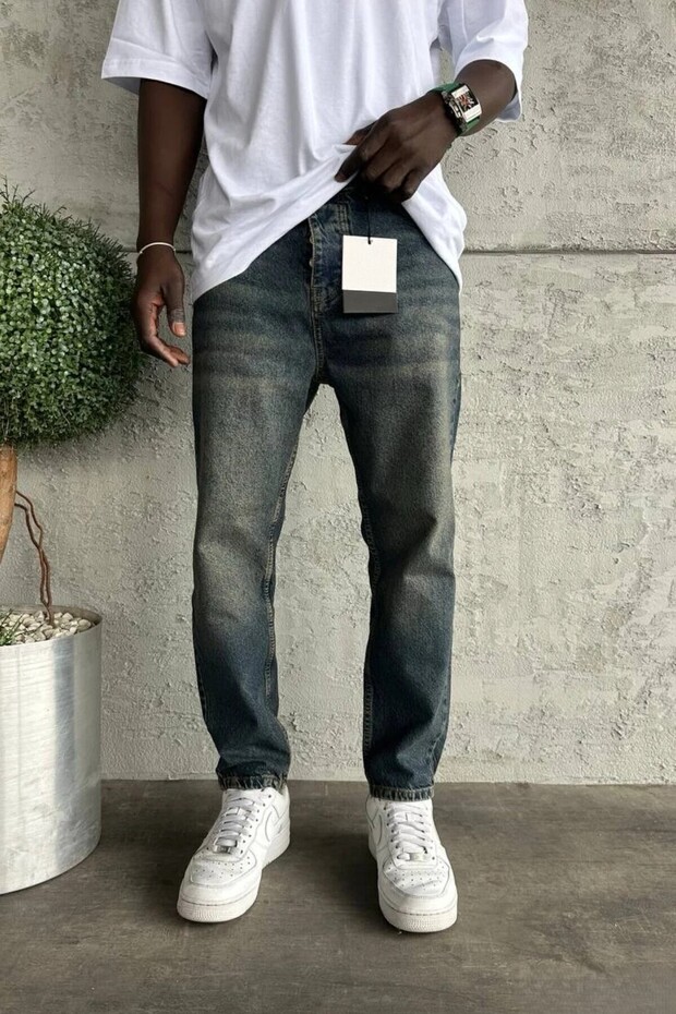 Men's Boyfriend Fit Blue Distressed Denim Jean Pants Ke-933