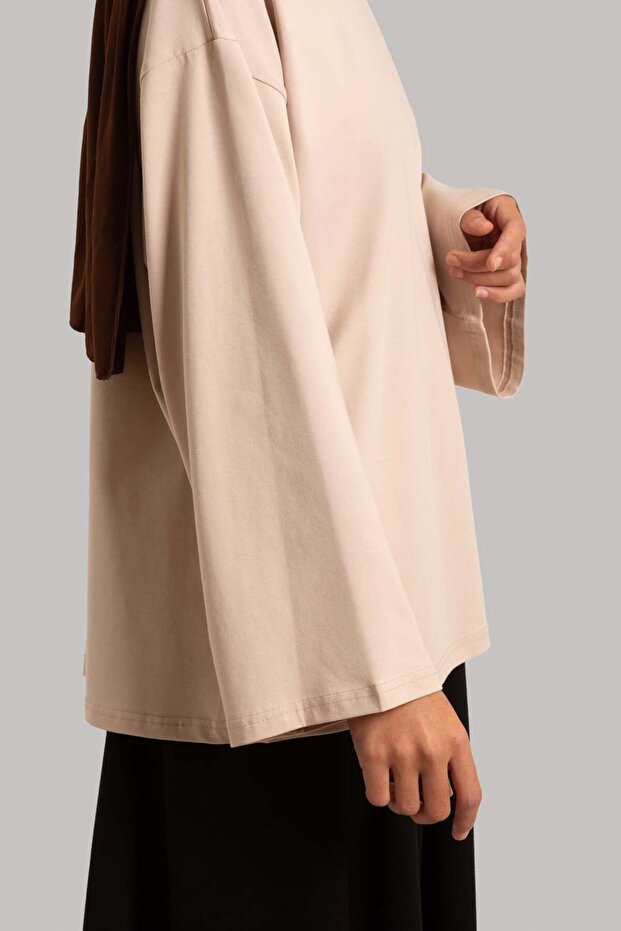Basic Uzun Kollu Tişört - Bej - 5