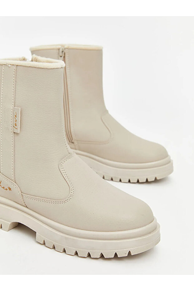 LCW STEPS Bej Deri Görünümlü Kız Çocuk Bot - 3