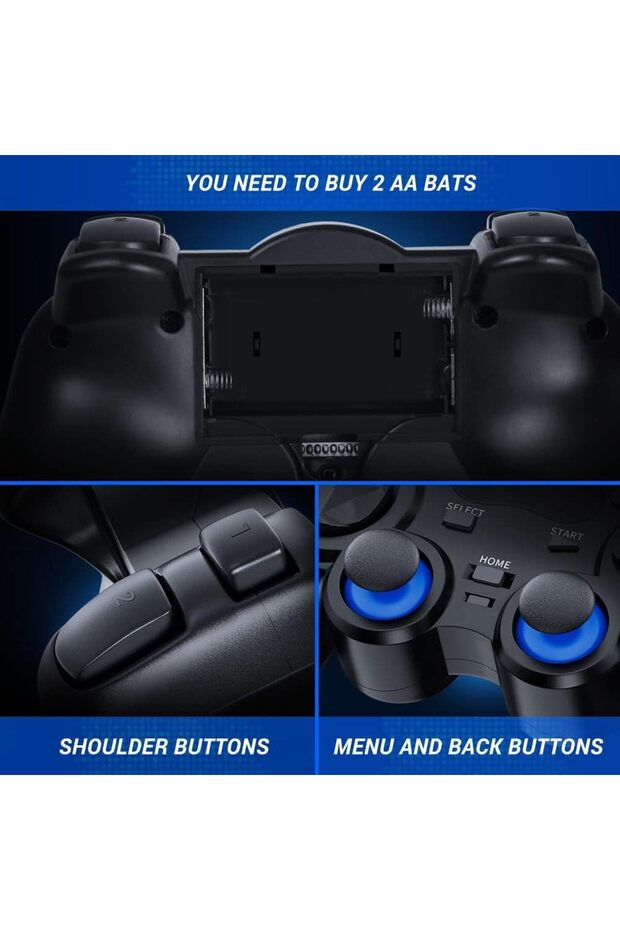 USB Wireless Gaming Controller Gamepad for PC/PS3/Android/Steam - Black - 4