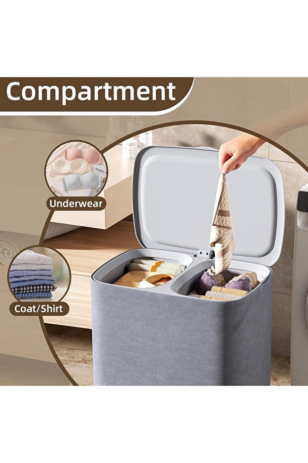 Rolling Laundry Basket with Lid, 90L Double Laundry Hamper with Wheels - 5