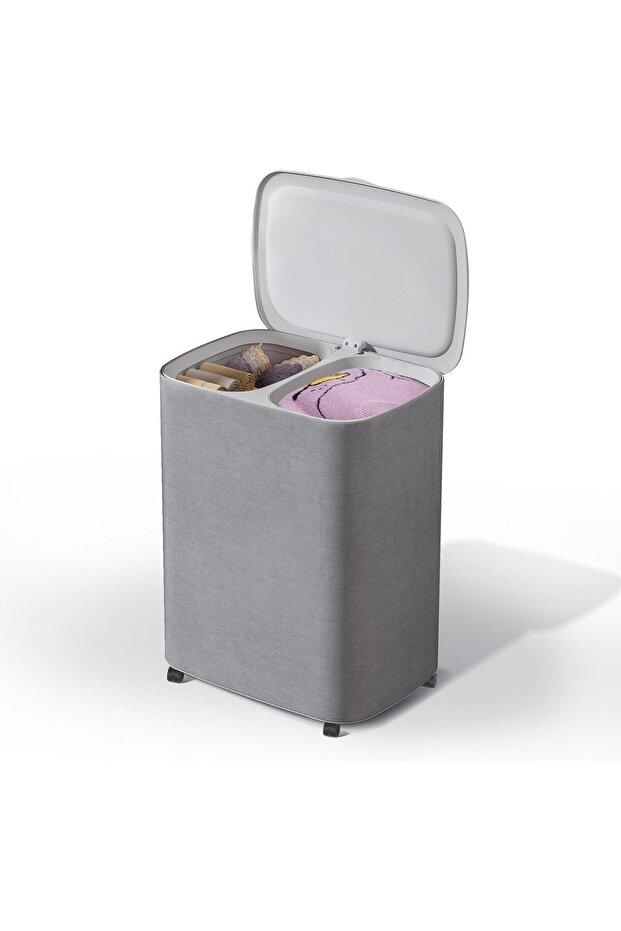 Rolling Laundry Basket with Lid, 90L Double Laundry Hamper with Wheels - 2