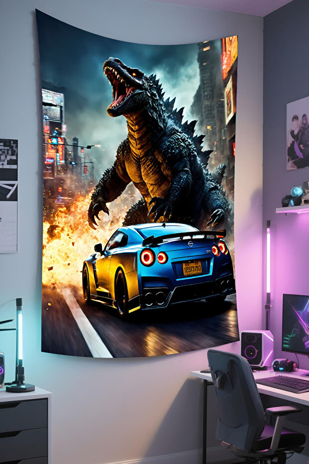 Gamer Wall Covering – Car Themed, High-Quality Fabric, Tapestry Wall Carpet
