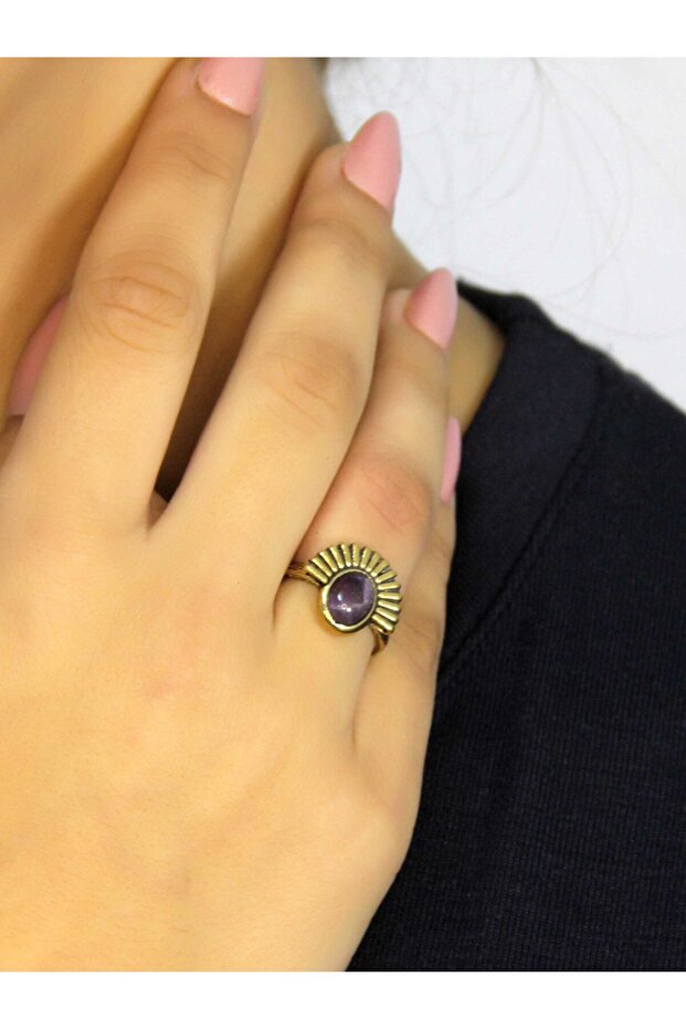 Natural Stone Amethyst Natural Stone Antique Model Women's Adjustable Ring Euy82Amt