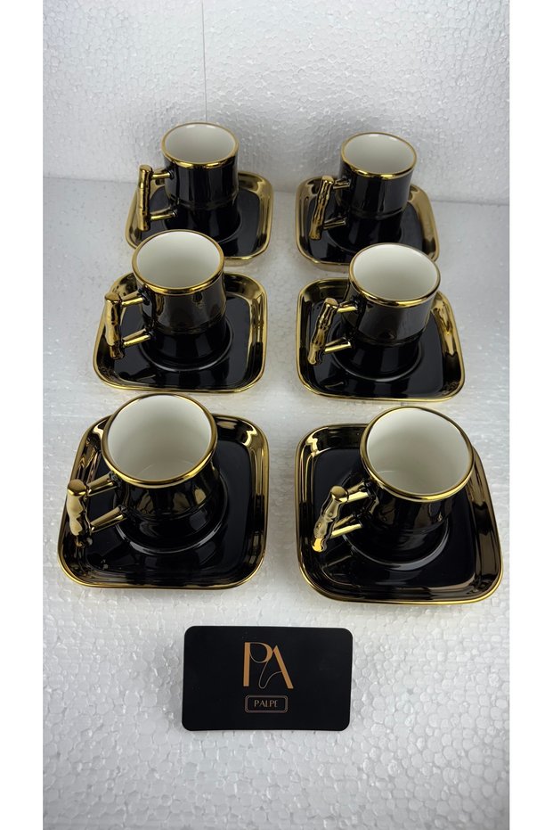 Gilded Porcelain 6-Piece Coffee Cup Set Decorative Object Figurine Living Room Accessory Coffee Table Desk Living Room Decor