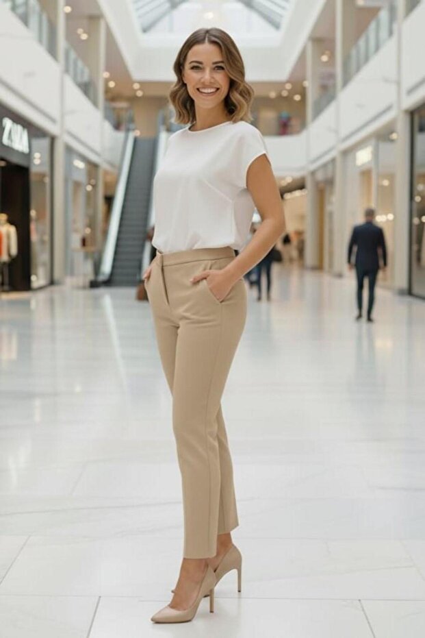 Synthesis One Button Pants with Elastic Back - 1