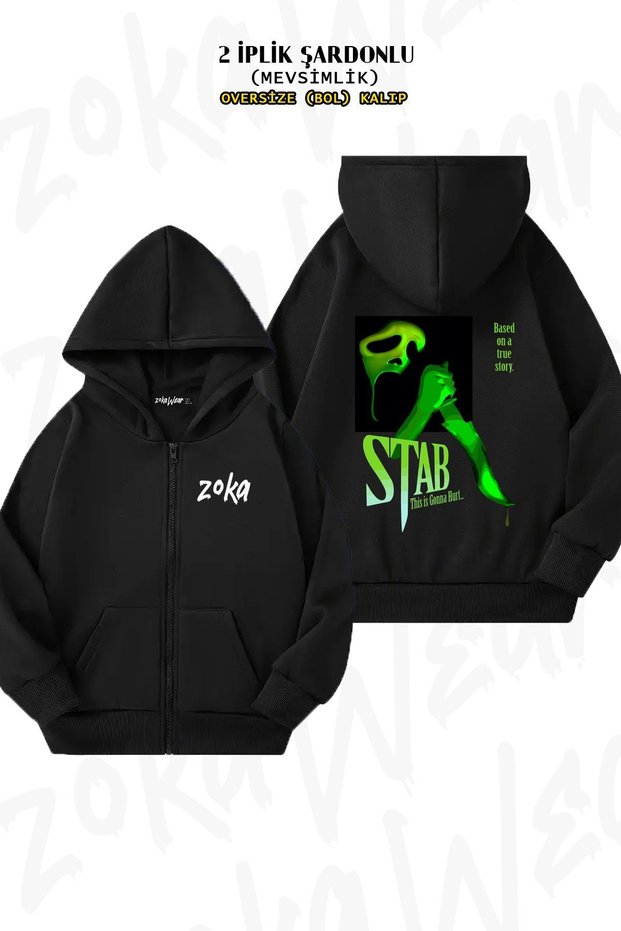 Unisex Stab (from the Scream Movie) Printed Oversized Back Printed Zippered Hooded Cardigan